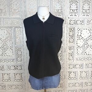 Talbots Petites 100% Wool Black Full Zip Collared Sweater Vest Sz Petite Small